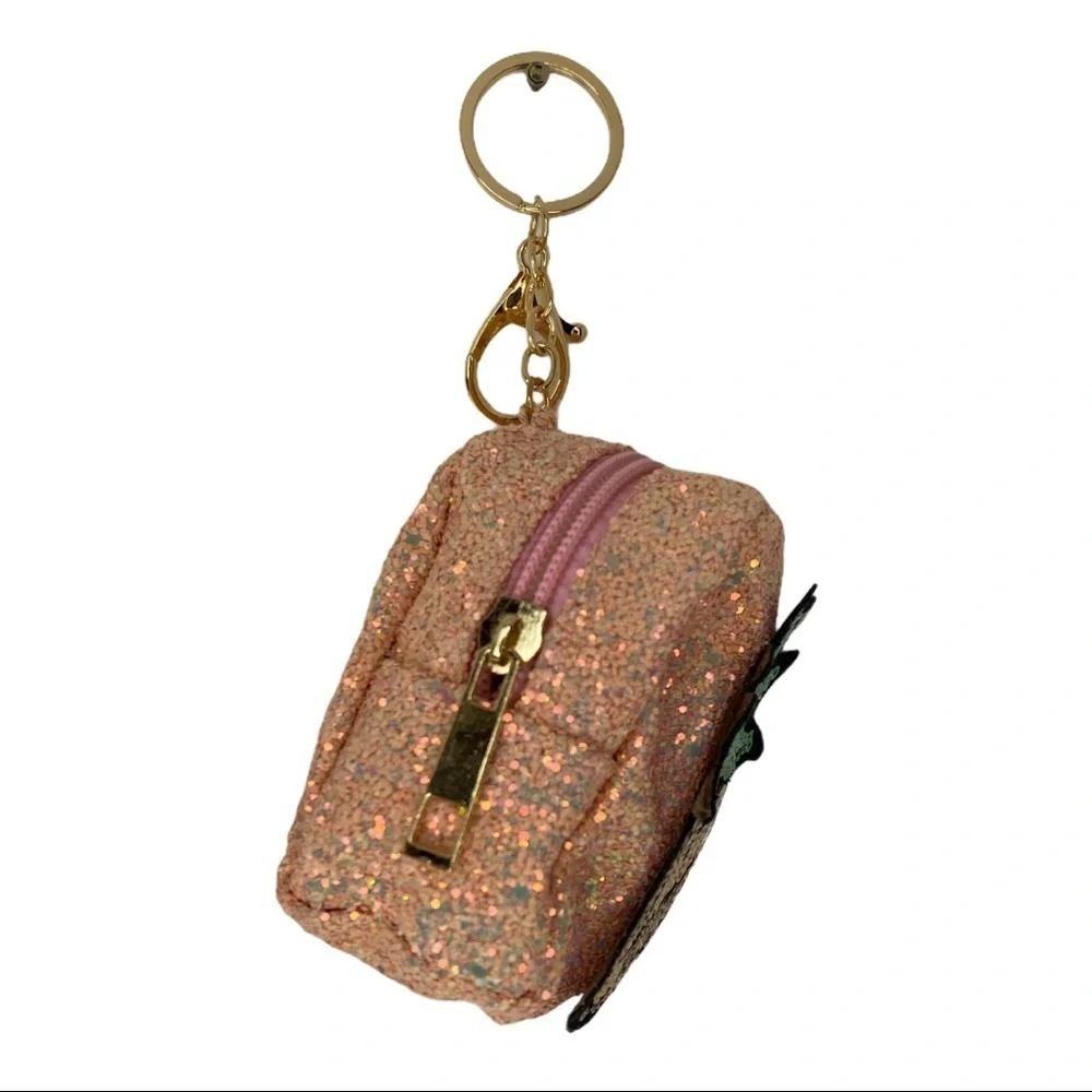 Handmade Glitter pineapple coin bag charm‎ keychain in pink